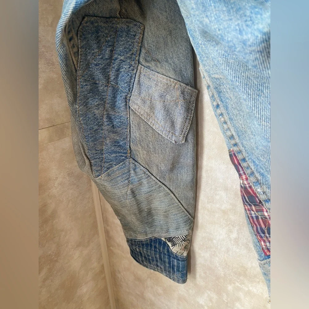 Vintage 70s 80s Levis OOAK Zig Zag Man Patchwork Denim Trucker Jacket Smoker